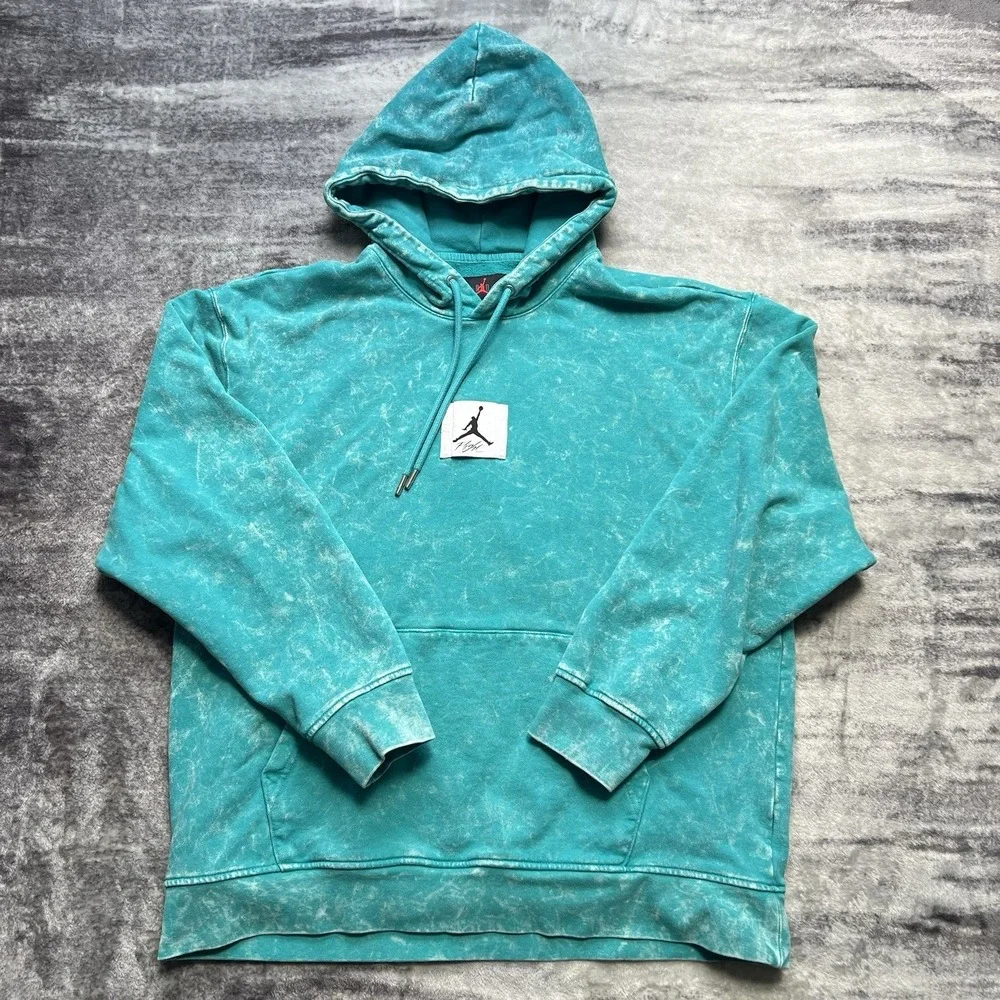 Jordan Hoodie XL Flight Pullover Sweatshirt Jump Man Acid Wash Turquoise